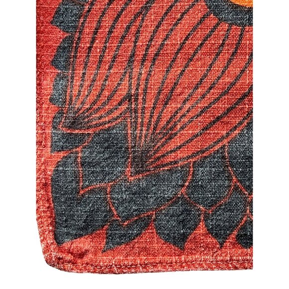 Orange & Black Floral MCM Placemat & Napkin Set Linen Cotton Boho 1970s READ - Picture 3 of 13